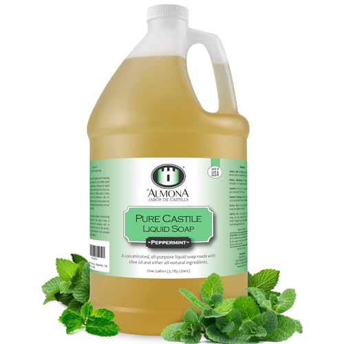 Pure Castile Liquid Soap, PEPPERMINT, 1 Gallon - Multipurpose: Hands, Face, Body, Laundry, Dishes & More - For Sensitive Skin, Natural Ingredients, Scented with Essential Oils