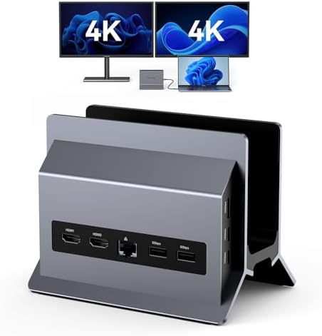 TobenONE Laptop Docking Station Dual Monitor 4K@60Hz with 2 HDMI Ports, 100W Power Supply, Dual HDMI USB C Docking Station Stand for Windows, ChromeOS, 6 USB, Ethernet