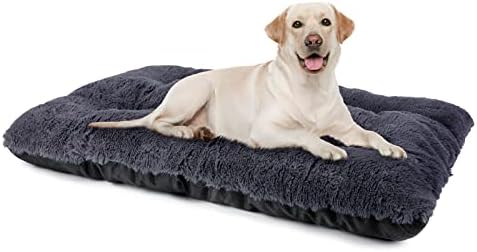 JOEJOY Large Dog Bed Crate Pad, Deluxe Plush Washable Dog Beds Fulffy Soft Kennel Pad Anti-Slip Pet Sleeping Mat for Large Medium Small Dogs, 35" x 21", Grey