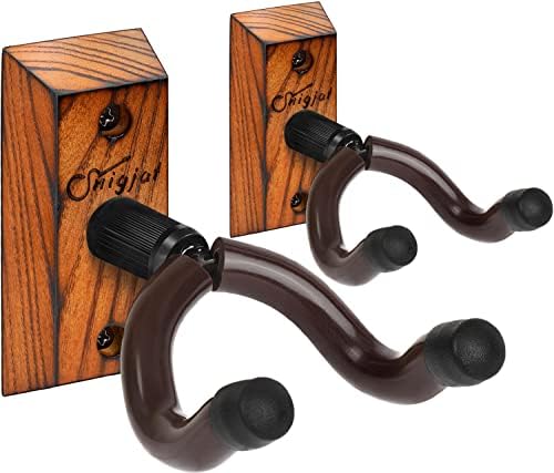 SNIGJAT Guitar Wall Hanger, 2 Pack Guitar Wall Mount, Guitar Hanger Wall Holder Stand for Acoustic Guitar, Hardwood Guitar Wall Hangers for Bass, Banjo, Mandolin, Musical Instruments Accessories