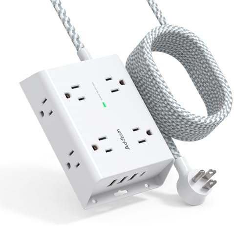 15Ft Long Surge Protector Power Strip, Addtam Extension Cord with 8 AC Outlets and 4 USB Ports(1 USB C), 3-Side Outlet Extender Strip, Flat Plug, Wall Mount, Dorm Home Office Essential, ETL Listed