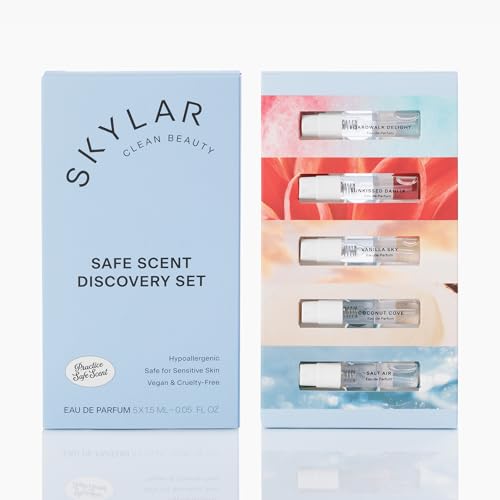 Skylar Perfume Discovery Spray Sampler Set - Boardwalk Delight, Sunkissed Dahlia, Vanilla Sky, Salt Air, Coconut Cove - Hypoallergenic & Clean Perfume for Women & Men - 5 1.5mL