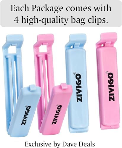 Ziplock Bags, Variety Pack, (347 Bags Total) New Stay Open Design - 52 Storage Gallon Bags - 50 Storage Quart Bags - 120 Snack Bags - 125 Sandwich Bags, Bundled with 4 Zivigo-Reusable Bag Clips,