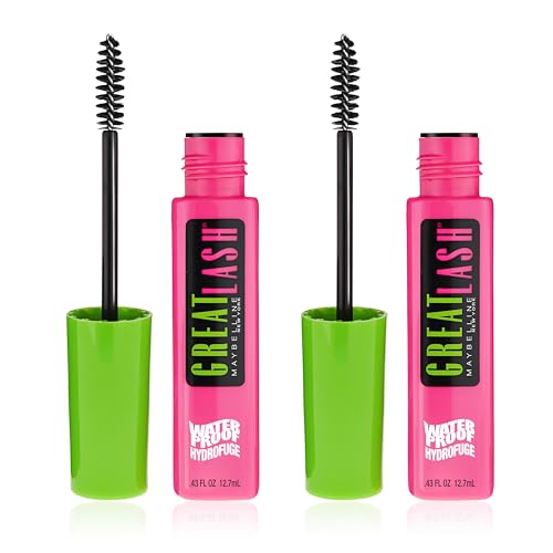 Maybelline Great Lash Waterproof Mascara, Volumizing, Lengthening and Lash-Doubling Formula for Thicker Lashes, Very Black, 2 Count