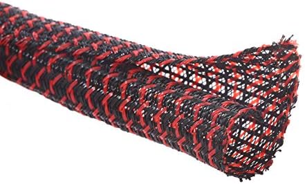 Alex Tech 25ft - 3/8 inch Cord Protector Wire Loom Tubing Cable Sleeve Split Sleeving For USB Cable Power Cord Audio Video Cable – Protect Cat From Chewing Cords - Blackred