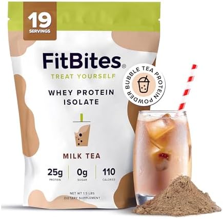 Boba Tea Protein 100% Whey Protein Powder Isolate (Milk Tea), Natural Energy Coffee Replacement, Sugar Free, Gluten Free, Lactose Free, Soy Free, Real Ingredients, 5.9g BCAAs