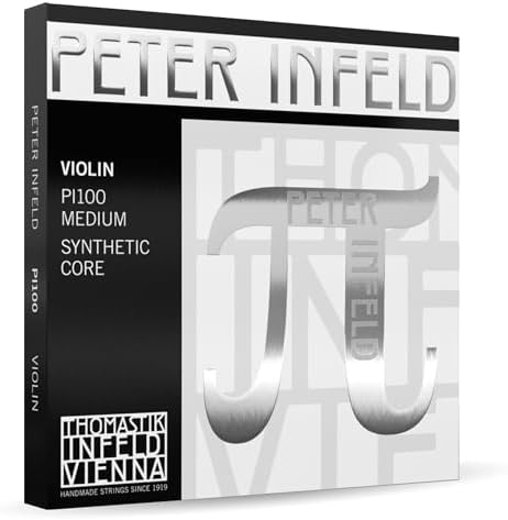 Thomastik-Infeld PI100 Peter Infeld Violin Strings 4/4 Full Set with Platinum E - Synthetic Core 4/4 Violin Strings Including Platinum Plated E, Aluminum Wound A, Silver Wound D and G - Made in Vienna