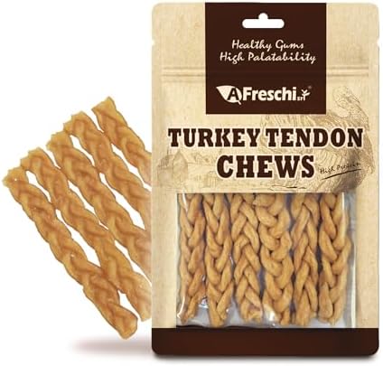 Afreschi Turkey Tendon for Dogs, Dog Treats for Classic Series, All Natural Human Grade Dog Treat, Suitable for Training chew, Turkey Sourced from USA, Rawhide Alternative, Braided Stick