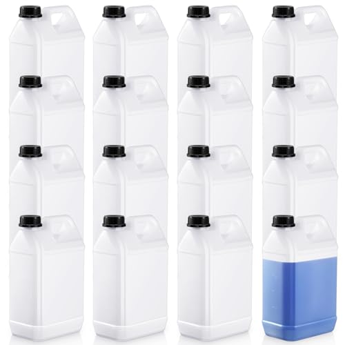 16 Pcs 1 Gallon Plastic Jug with Lids Square Empty Storage Containers Plastic Jar Containers for Water Sauces Soaps Detergents Liquids Cleaning Solutions(Translucent Color)