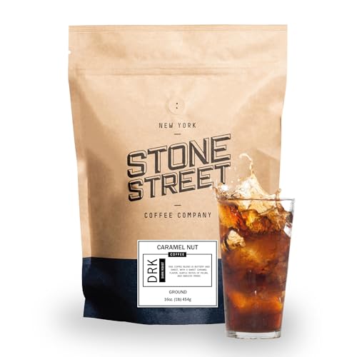 Stone Street Cold Brew Flavored Coffee, Natural Caramel Nut Flavor, Low Acid, 100% Colombian, Gourmet Coffee, Coarse Ground, Dark Roast, 1 LB