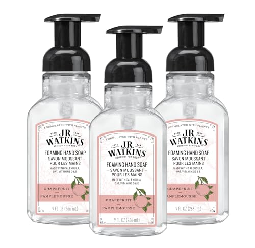 J.R. Watkins Foaming Hand Soap with Pump Dispenser, Moisturizing Foam Hand Wash, All Natural, Alcohol-Free, Cruelty-Free, Grapefruit, 9 fl oz, 3 Pack