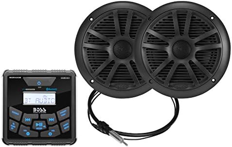BOSS Audio Systems MCKGB450B.6 6.5 Inch Speakers & Marine Boat Gauge Stereo - Bluetooth Head Unit, No CD DVD Player, AM/FM Radio Receiver, NOAA Weather Band, IPX6 Weatherproof, USB