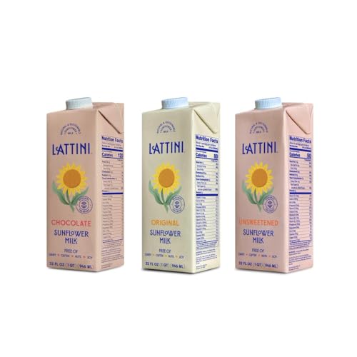 Lattini Variety Pack Non-Dairy Sunflower Milk | Plant-Based, Vegan, Sustainable, Non-GMO - Allergen Free Milk Alternative 32 fl oz (Pack of 3)