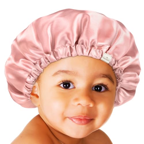 YANIBEST Baby Satin Bonnet Sleep Cap - Double Layer Reversible Adjustable Silky Satin Cap for Infant Toddler(0-6Months,Pink)