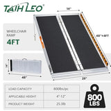 TaiH Leo 4FT Wheelchair Ramp, 48" L x 29" W Threshold Ramp, 800 LBS Capacity Wheel Chair Ramp, Portable Wheelchair Ramp Scooter Ramp, for Home, Steps, Stairs, Doorways, Curbs