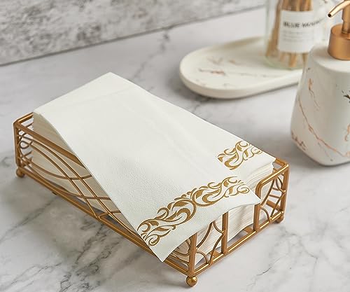 FOCUSLINE 100 Linen Feel Disposable Bathroom Napkins, Guest Towels Disposable Bathroom Soft, Absorbent Napkins Paper, Disposable Hand Towels for Bathroom, Parties, Weddings, Dinners, Gold, 12" x 17"