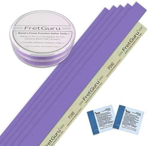 FretGuru Leveling Beam Replacement Sandpaper - 240 Grit 5 - Pack Sel f- Adhesive Strips for All Sanding Beam Fret Leveler 16” 400mm P240
