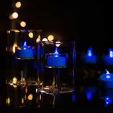 LANKER 24 Pack LED Tea Lights Candles – Flickering Blue Flameless Tealight Candle – Long Lasting Battery Operated Fake Candles – Decoration for Halloween and Christmas (Blue - 24pcs)