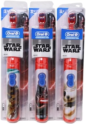 Oral-B Kid's Battery Power Toothbrush with Timer Featuring Disney's Star Wars Characters, Red, Pack of 3, Chewbacca, Darth Vader, and BB-8