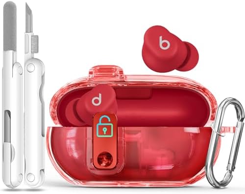 Secure Lock Case for Beats Solo Buds, Ekoonpft Clear Case Cover Compatibility with Beats Solo Buds Wireless Bluetooth Earbuds (2024) with Cleaner Kit, Keychain, Soft TPU Full Protection
