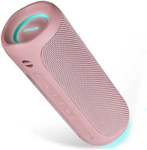 SOWO Outdoor Wireless Portable Bluetooth Speaker, IPX7 Waterproof Speaker, 25W Loud Sound, Bassboom Technology, TWS Pairing, 16H Playtime with Lights - Pink