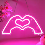 HMASYO Heart Hands Neon Sign Love Finger Neon Light, Pink Heart Neon Sign Light with Dimmer and USB, LED Wall Art for Music Lover Bedroom Game Room Bar Party Wedding Birthday Christmas Decor 15.7"