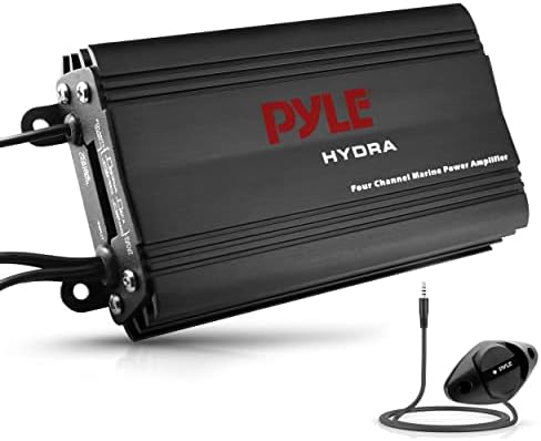 Pyle Hydra Marine Amplifier - Upgraded Elite Series 800 Watt 4 Channel Micro Amplifier - Waterproof, GAIN Level Controls, RCA Stereo Input, 3.5mm Jack, MP3 & Volume Control (PLMRMP3B)