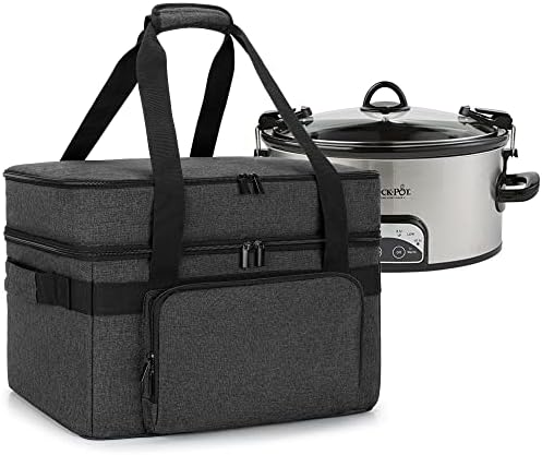 LUXJA Insulated Slow Cooker Bag (with a Bottom Pad and Side Handles) for 6-8 Quart Oval Slow Cooker, Double Layer Carrying Case Compatible with Crock-Pot and Hamilton Beach, Black