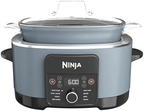 Ninja MC1001 Foodi PossibleCooker PRO 8.5 Quart Multi-Cooker, with 8-in-1 Slow Cooker, Pressure Cooker, Dutch Oven & More, Glass Lid & Integrated Spoon, Nonstick, Oven Safe Pot to 500°F, Sea Salt Grey (Renewed)