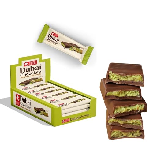 Dubai Chocolate Bar (Pack of 24) Kunafa Pistachio Bar- 27gr Total 1.43 pounds.-, Perfect for Gifting, Fresh Daily Production 24 Pieces Dubai Chocolate with Shredded Phyllo Dough