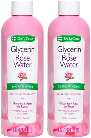 De La Cruz Rose Water and Glycerin for Face - Rosewater Facial Toner and Moisturizer for Skin and Hair 8 fl oz (236 mL) - 2 Bottles