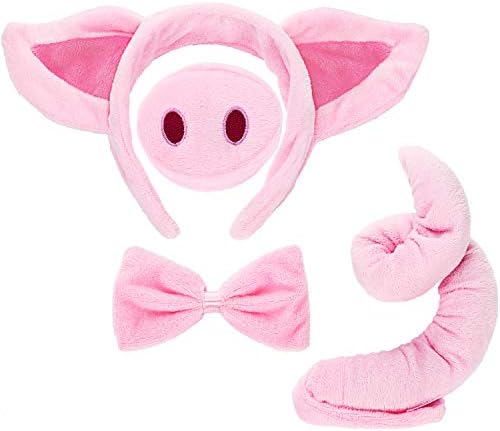 Norme Pig Costume Set Pig Ears Nose Tail and Bow Tie Pink Fancy Dress Costume Kit Accessories for Kids Halloween Party, Mardi Gras Costume Party, Carnival Dress up Play