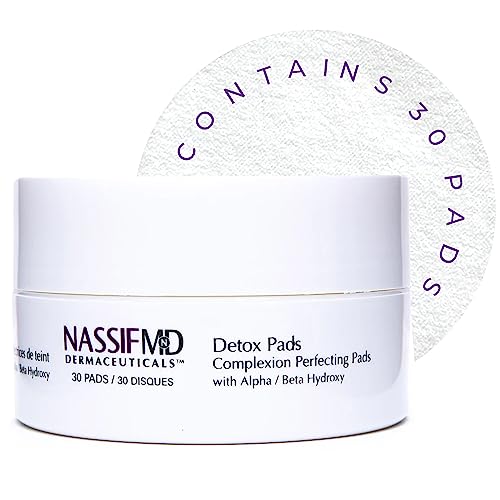 NassifMD Detox Pads Facial Radiance Pads, Glycolic Acid Pads, Witch Hazel Toner, Face Exfoliating Pads Salicylic Acid Wipes, BHA AHA Pads, Resurfacing Pads for Face (30 Count or 60 Count)