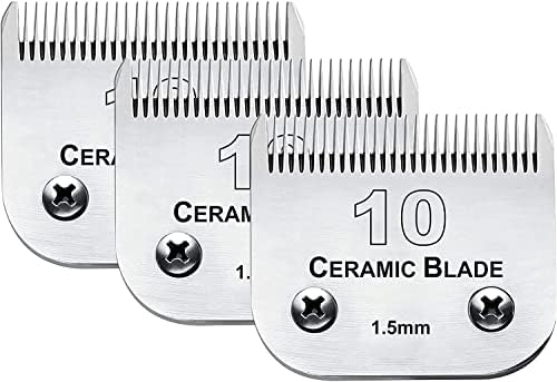 3 Pack 10 Blade Dog Grooming Replacement Blades Compatible with Andis Clippers/Oster A5/Wahl KM,Detachable Ceramic Blade & Stainless Steel Blade,Size-10, 1/16-Inch Cut Length (64315)