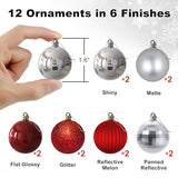 Silver & Red 1.6" Small Christmas Balls Christmas Tree Decoration Ornaments Shatterproof Hanging Balls for Birthday Halloween Holiday Wedding Decorations Set of 12pcs