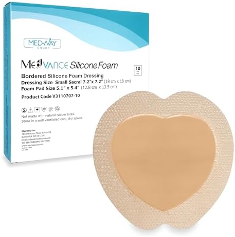 MedVance TM Silicone - Sacral Bordered Silicone Adhesive Foam Wound Dressing, Bed Sore Treatment Bandage for Sacrum, Size 7"x 7", Box of 10 dressings
