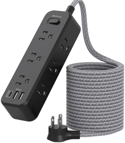 Black Extension Cord 15FT, Surge Protector Power Strip, Long Extension Cord with 9 Outlets 3 USB Ports, Extension Cord with Multiple Outlets, USB Power Strip for Home, Dorm Room Essentials, College