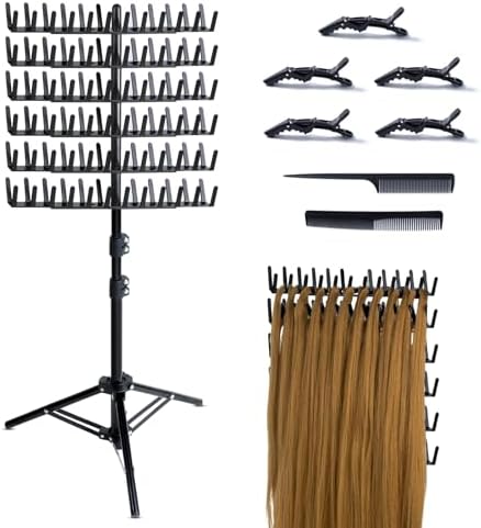 Braiding Hair Rack Standing Hair Extension Holder Hanger, 144 Pegs Hair Divider Rack for Braiding Hair Separator Stand Display Stand (black)