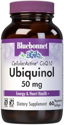 Bluebonnet Nutrition Cellular Active CoQ10 Ubiquinol 50 mg Vegetarian Softgels, Heart Health & Cellular Health, Ubiquinol from Kaneka, Non GMO, Gluten Free, Soy Free, Milk Free, 60 Vegetarian Softgels