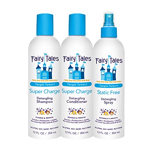 Fairy Tales Tangle Tamer Detangling Shampoo and Conditioner for Kids plus Detangling Spray - Ultra Moisturizing and Anti Frizz Protection - Paraben Free, Sulfate Free - 12 Oz Each Bottle - 3 pack