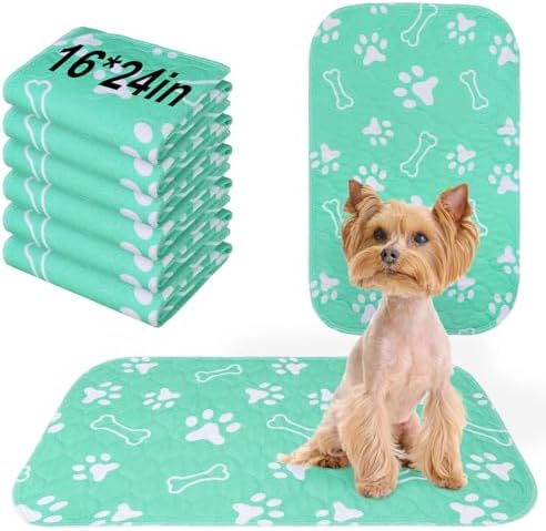 BEAUTYZOO 6 Pack Washable Pee Pads for Dogs, Reusable Puppy Pads for Potty Training, Waterproof Super Absorbent Whelping Pads Mats Non Slip Against Urine for Small Medium Dogs Cats, 16" x 24"