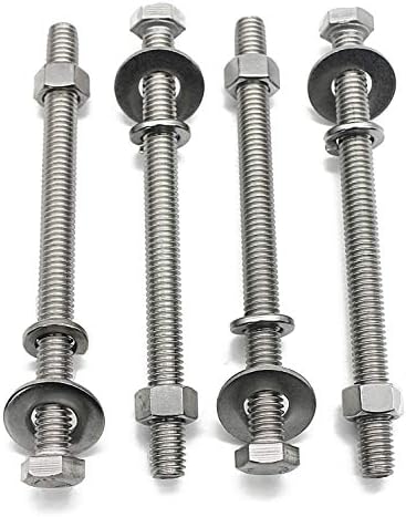 (5 Sets) 5/16-18x4" Stainless Steel Hex Head Screws Bolts, Hex Machine Nuts, Fender Flat Washer& Split Lock Washers, 18-8 (304) S/S, Fully Threaded by Bolt Fullerkreg