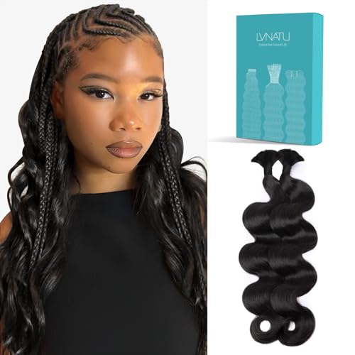 Body Wave Braiding Hair Human for Boho Braids Bohemian Knotless Easy to Work with at Salon/Home Wavy Bulk 2 Bundles 100g 22 Inch Jet Black for Stylists/Hairdresser
