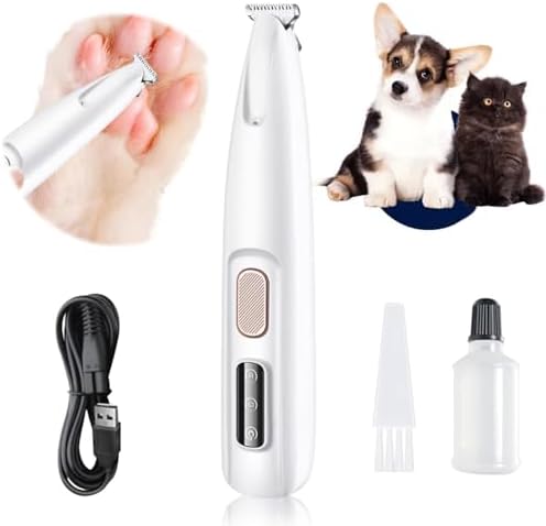 Saffory Electric Paw Trimmer with LED Light - Waterproof, Rechargeable, Low Noise Pet Hair Shaver for Dogs and Cats
