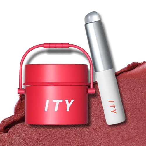 ITY Velvet Matte Finish Lip Stain-Mousse Textured Pudding Pot Lip Clay with Brush, Red Shade, Dual-Use as Lipstick and Blush, Conceals Lip Lines, Rich Pigment, 0.21 oz (6g) in Cherry Bliss