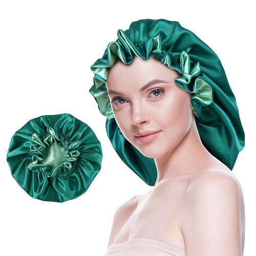 Silk Bonnet for Sleeping Satin Bonnets Double Layer Reversible Hair Cap Bonnet for Women Long Curly Braid Hair (Teal)