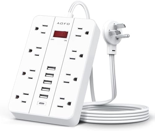 Power Strip Surge Protector with 6 USB (1USB C) Ports,AOFO 5 ft Extension Cord Flat Plug with 8 Widely Spaced Outlets,Wall Mountable Charging Station for Phone Tablet Laptop Computer Multiple Devices