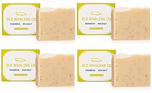 Old Whaling Co Seaweed and Sea Salt Handmade Bar Soap 4 Pack – Face, Hand and Body Wash - Moisturizing Olive Oil Bath Soap – Sea Spray, Bergamot and Sand Jasmine Scent, 5 oz Each
