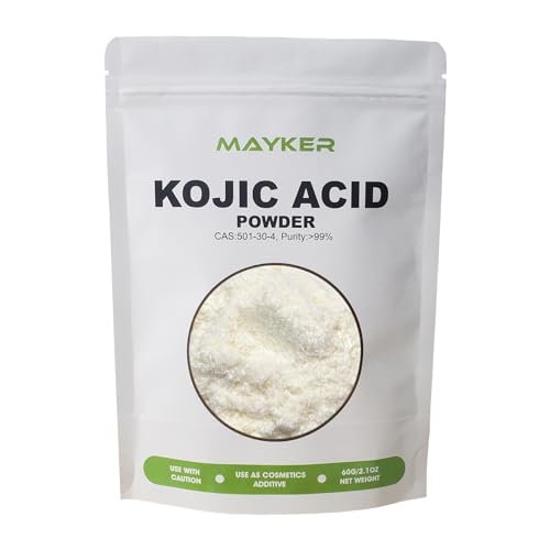 MAYKER Pure Kojic Acid Powder 2.1oz (60gram), Skin Whitening Lightening, Natural and Organic, High Purity 99.9%, Diminishes the Appearance of Dark Spots, Freckles & Scars, for DIY Soaps, Creams