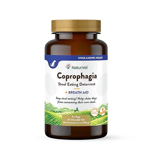 NaturVet – Coprophagia Stool Eating Deterrent Plus Breath Aid | Deters Dogs from Consuming Stool | Enhanced with Breath Freshener, Enzymes & Probiotics | 60 Chewable Tablets